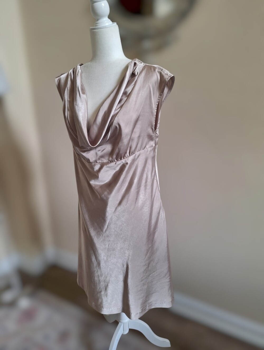 Satin Cowl Neck Slip Dress - Blush Size L